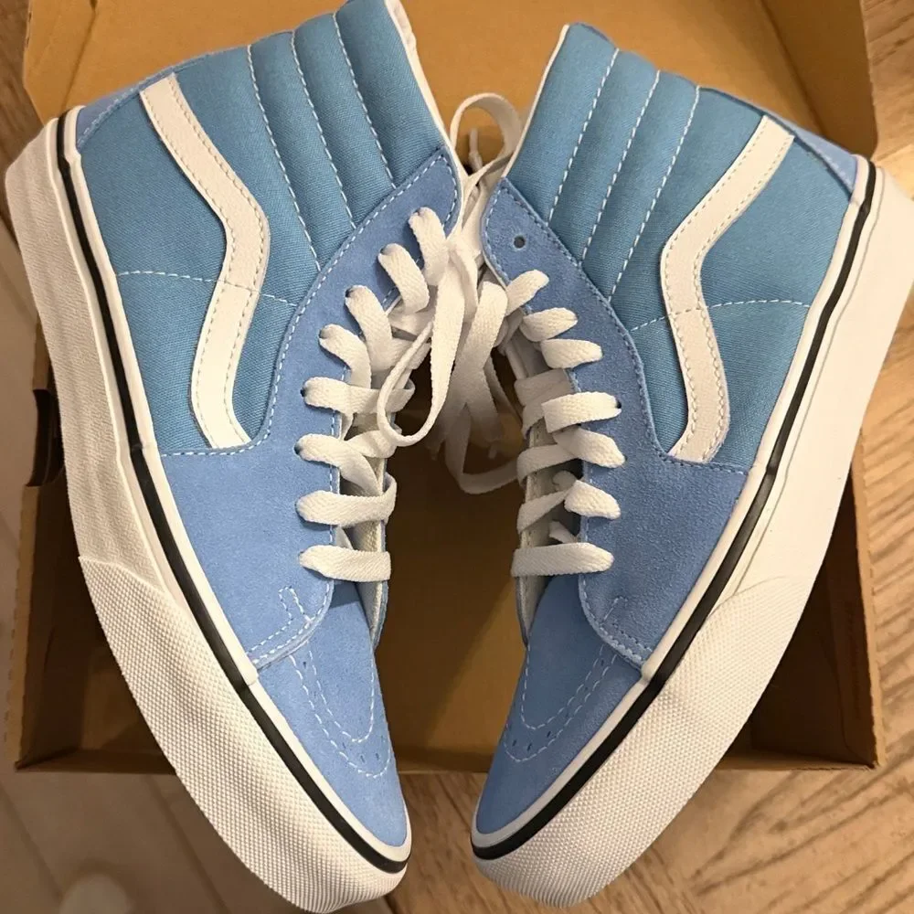 Vans Sk8-Hi Blue and White Sneakers.   High tops.   New